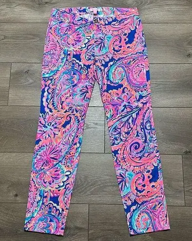 Lilly Pulitzer  Kelly Skinny Stretch Ankle Pants Pink Blue Paisley Print Size 4