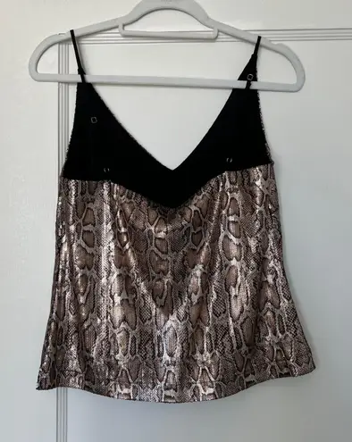 L'Agence L’agence Brown Tan Gabriella Sequin Snakeskin Print V Neck Camisole Tank XS NWT