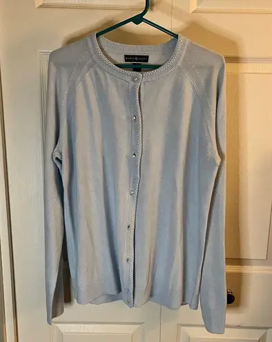 NWT Karen Scott Faux Pearl Button-Up Cardigan Light Blue L