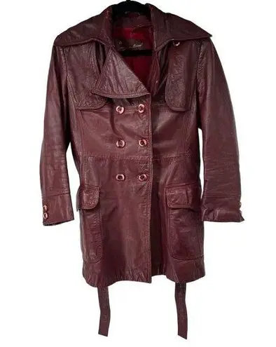 Etienne Aigner Vintage 100% Leather Double Breasted Oxblood Trench Coat Jacket