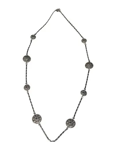 New Rare Monet Silver Tone Round Disk Sparkly Long Women’s Designer Necklace Silver