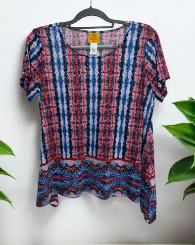 Ruby Rd Women’s Embellished Short Sleeve Colorful Blouse Size Large Petite