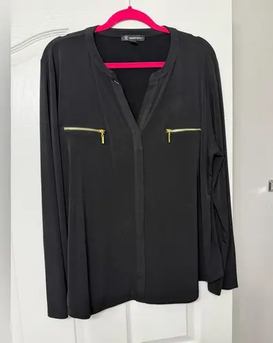 INC International Concepts Black Blouse with Gold Zipper Pockets Size XXL