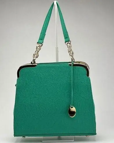 Lux teal hard bottom and side shoulder bag gold accent