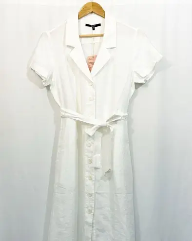 NWT Quince European Linen Button Down Belted Midi Dress in White