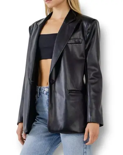 Endless Rose M Black Faux Leather PU Oversized Blazer Jacket Y2K Mob Wife NWT