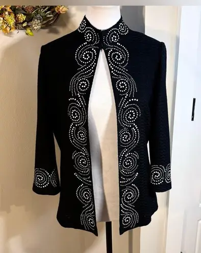 Ming Wang Textured Beaded One Hook Knit Cardigan Jacket in Black Womens S💚