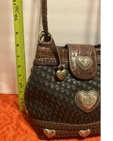 Vintage Western/Hearts Handbag Black And Brown Woven Leather And CrossbodyStraps