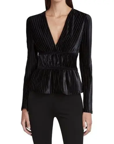 BCBGMAXAZRIA Long Sleeve Velvet Peplum Top