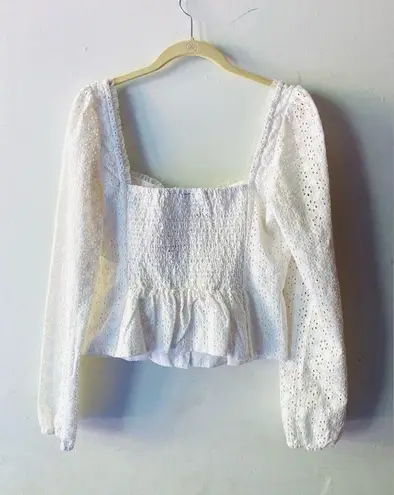 Joie NWT  white eyelet corset button front long sleeve top size/S