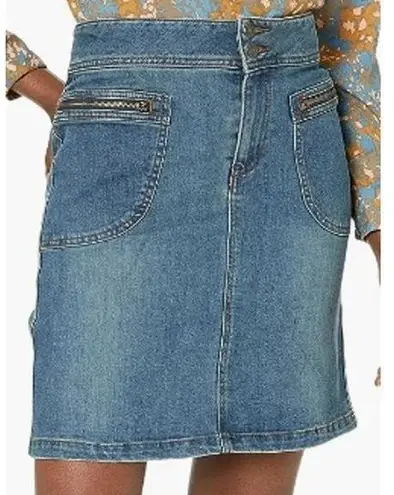 prAna NWT  Broadway Mini Jean Denim Skirt Zipper Patch Pockets 12 Blue #2634