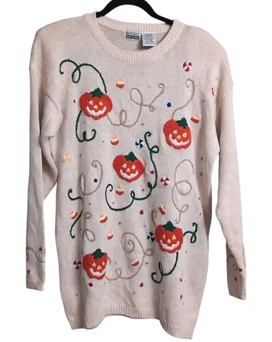 Basic Editions Halloween Sweater Vintage Pumpkins Candy Corn Novelty M Orange Size M
