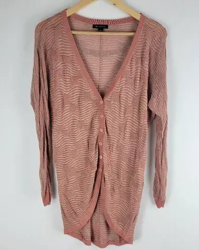 H by Halston Metallic 1/2 Button Up Cardigan Pink Long Sleeve Pink Gold Size S