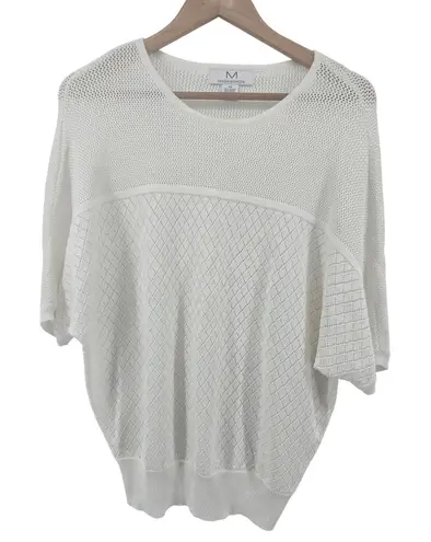 Magaschoni Womens White Knit Sweater Top Cotton Modal Blend Crochet Batwing XS