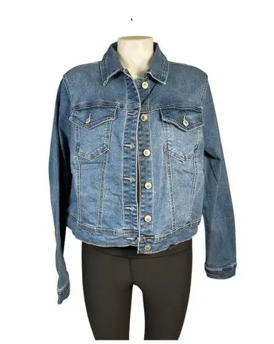Max jeans Jacket Womens Medium Blue Jean Denim Distressed Stretch Moto Hippie