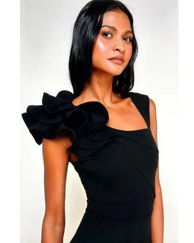 LuLus Lucette Black Sleeveless Ruffled Mermaid Gown XS