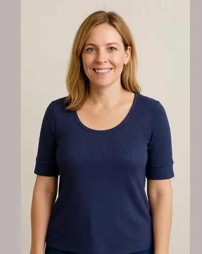 Ophelia Roe Blue Ribbed Puff Sleeve Top 1X