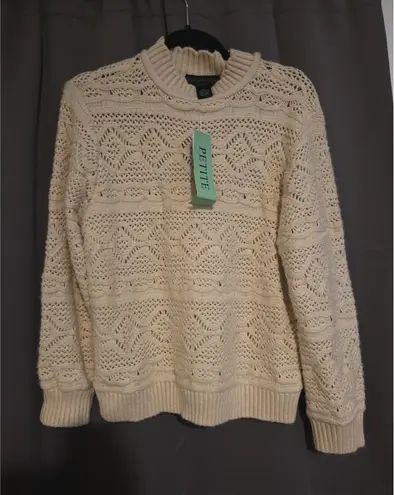 Design History Sweater Cream Crochet Petite Large Pullover Scalloped Neck - Image 1