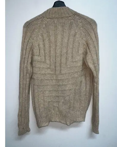 Vintage 70s PQS Womens Wool Full Zip Up Cable Knit Sweater Size L Beige Flaws Size L