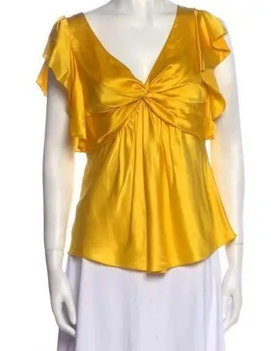 Cinq à Sept  Silk V-Neck Blouse Yellow Gold Large New With Tags