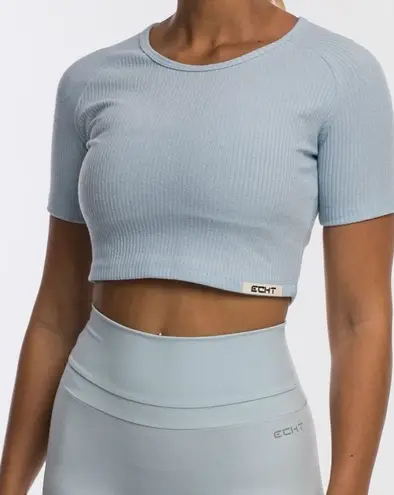 ECHT Comfort Short Sleeve Active Ribbed Cropped Stretch Tee Baby Blue Size Small