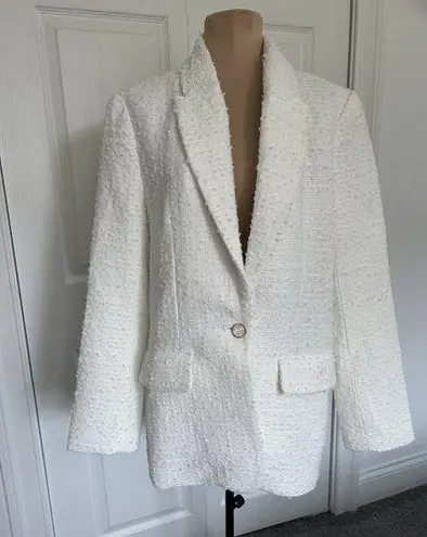 Endless Rose Womens Tweed Single Breasted Blazer Jacket White Size S