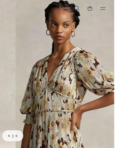 Polo Ralph Lauren Floral Pleated Satin Dress Sunflower Floral size 4 Cottage Cor