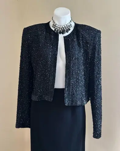 Niteline Della Roufogali Black Elegant Beaded 1 Top Hook Closure SZ L Size L