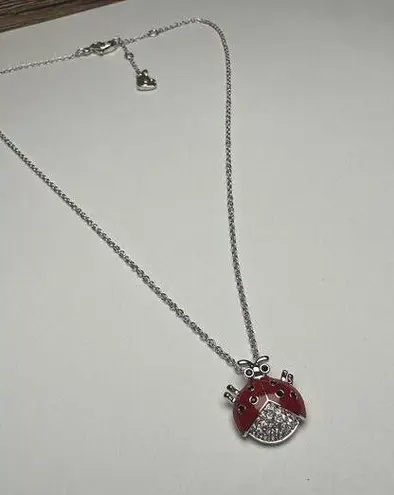 Swavorski Swarovski Crystal Enamel Ladybug Bug Necklace Silver Tone