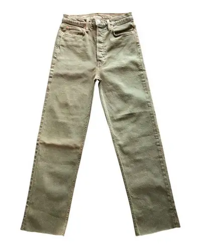 RE/DONE NWT 90’s High Rise Loose Fit Button Fly Jeans Washed Sage Green Size 25