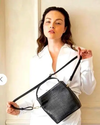 Aota Elena Bucket Bag Black Vegan Leather Crocodile Embossed