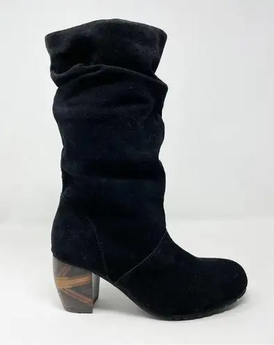 LAmour Des Pieds Pamby Black Suede Ruched Western inlaid Heel Boots womens 6