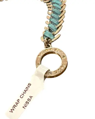 NISSA BLUE LEATHER WOVEN SILVERTONE WRAP CHAIN BRACELET TOGGLE CLOSURE Silver