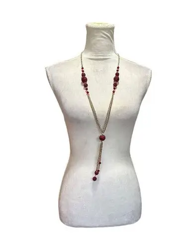 Elegant Rhinestone Crystal Clayball Long Necklace Disco Ball Boho Chic Whimsical Red