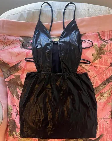 do my self y2k dead stock faux leather cut out club mini dress with tag