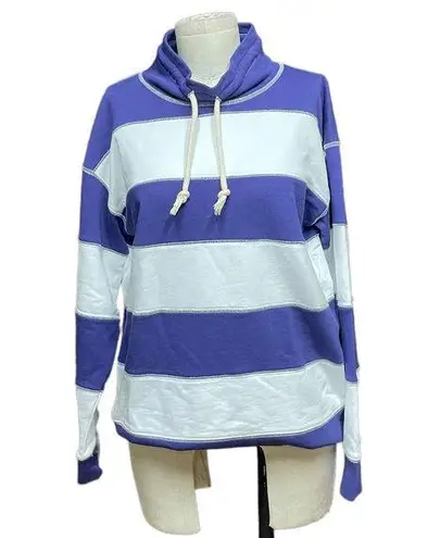 J.Crew  Funnelneck Striped Sweatshirt in Original Cotton Terry Navy Size Small