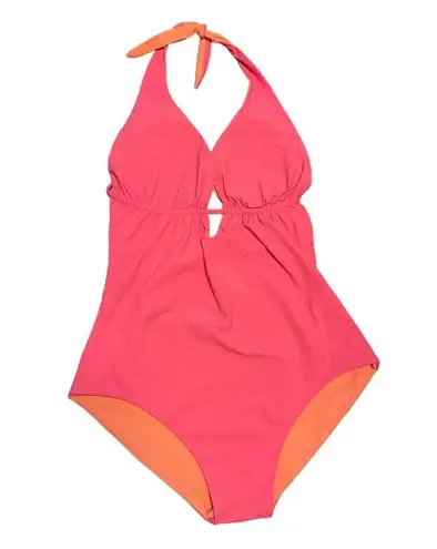 MARYSIA One Piece Swimsuit Neon Coral Pink Halter USA Resort Vacation XS EUC