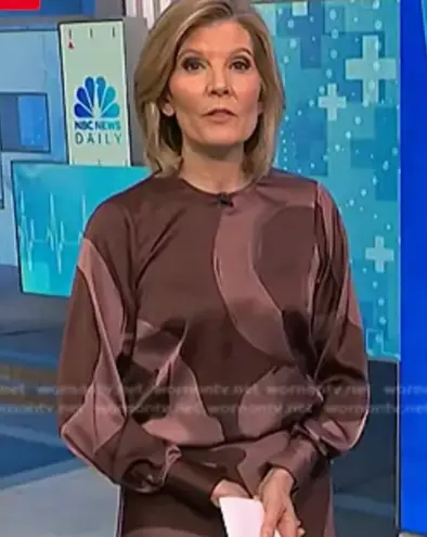 Slate + Willow Blouse Elegant Brown Pink Patterned Balloon Sleeve Top Business