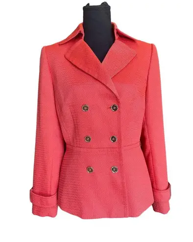 Tahari ASL Double Breasted Blazer w/ Belted Cuffs & Gold Buttons Orange Red SZ.4
