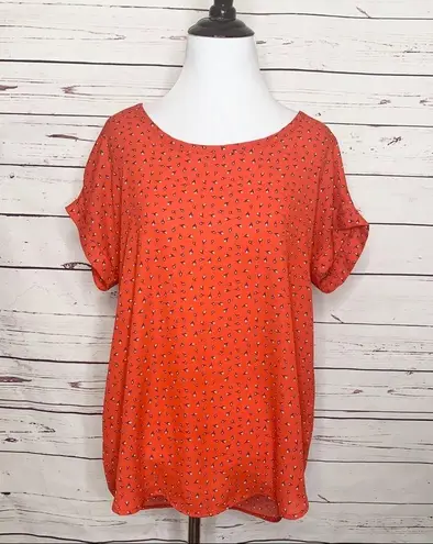 Pleione Red Floral Short Sleeve Round Neck Blouse Size Small