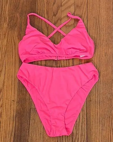 ANDIE Bikini Set Valencia Top 90s High Waisted Bottom Neon Pink size small NWOT