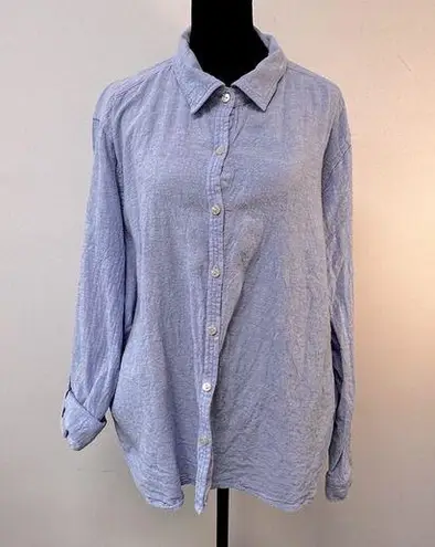 Orvis  Blue Linen Blend Casual Womens Button Down Shirt XXL Collared Roll Sleeve