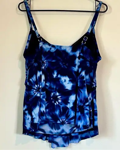 Aqua Green Women's Plus Size Tiered Tie Dye Tankini Top - Size: 18W