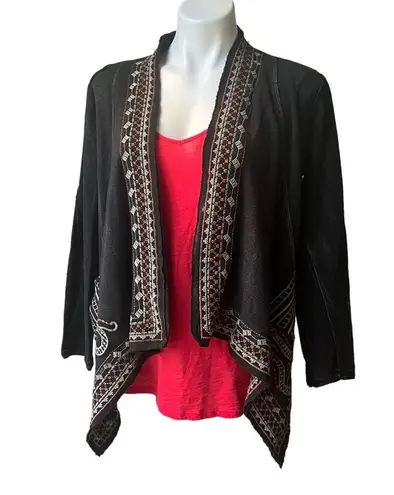 Monoreno Grey Embroidered Cotton Jersey Sweater Open front Pockets Size M