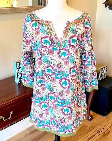 Dress Kaftan Tribal Cotton Tunic India Womens Medium Hippy New Green