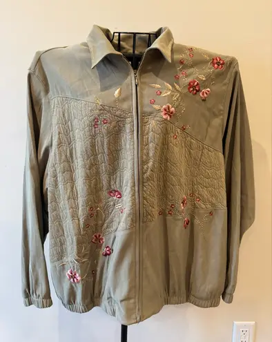 Alfred Dunner Jacket 20W Womens Full Zip Coat Embroidered Floral Beaded Knit