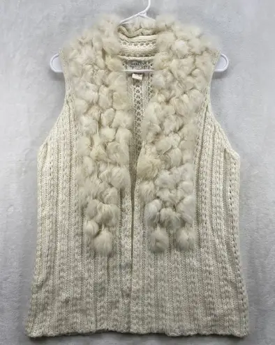 Avalin Sweater Vest Faux Fur Collar Wool Blend Sleeveless Knit Ivory M White Size M
