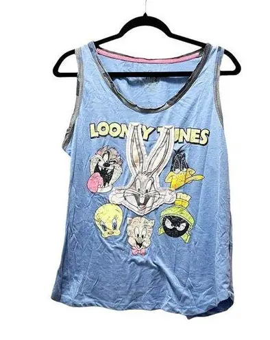 Looney Tunes Bugs Bunny Sleeveless Heather Blue Scoop Tank Top Size XL Sleep
