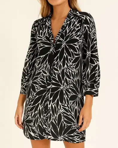 Black Label Size Medium Black White Floral Print Ruffle Dress NWT $188