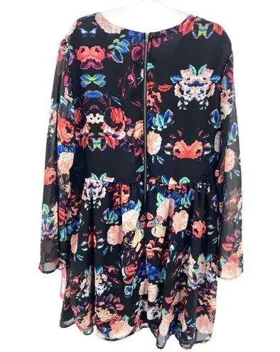 Xhilaration   Women's Black Floral Long Sleeve V-neck Dress size XXL NWT Romantic